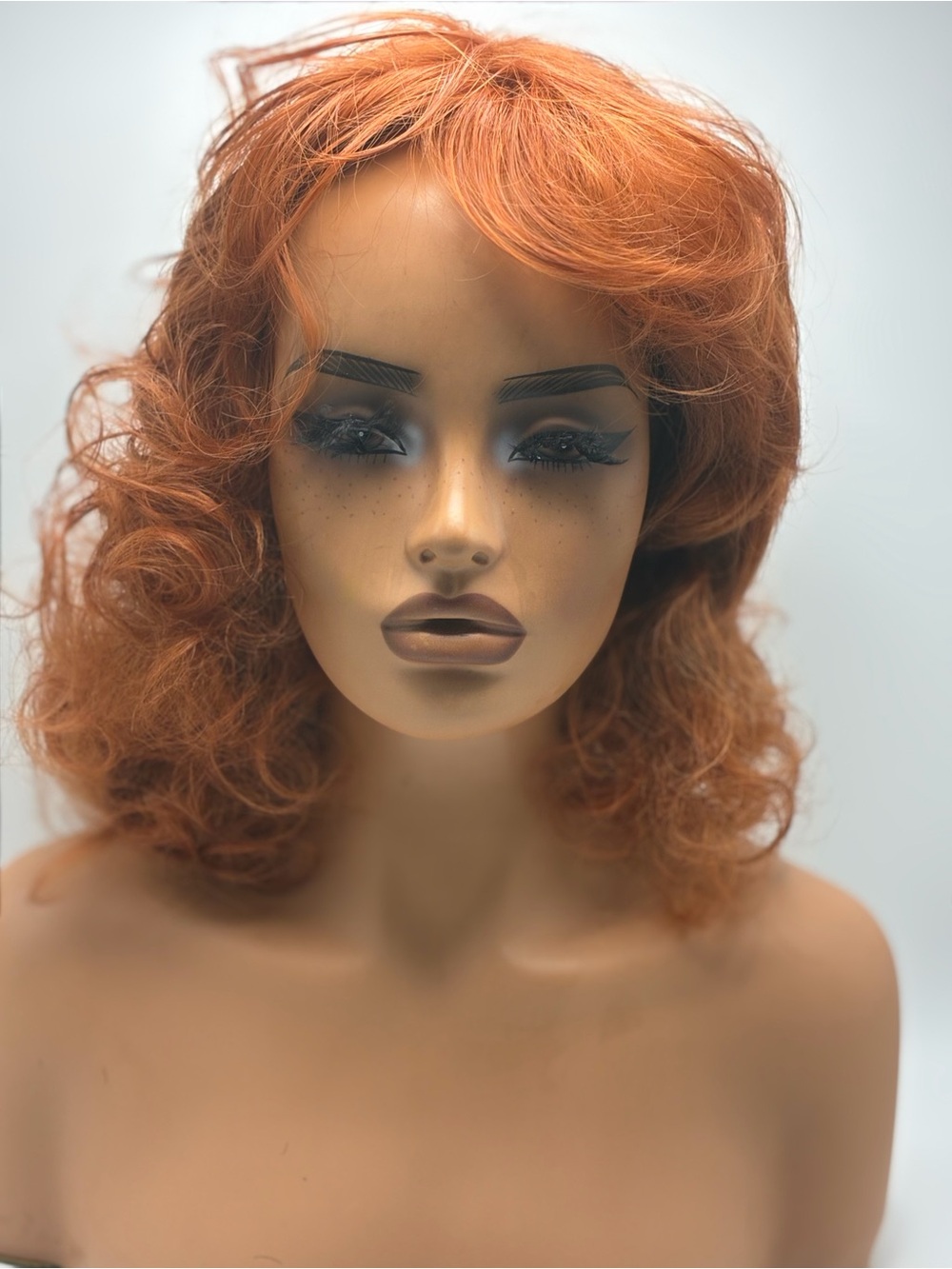 Voluminous Copper Red Women's Wig with Soft Waves. Synthetic